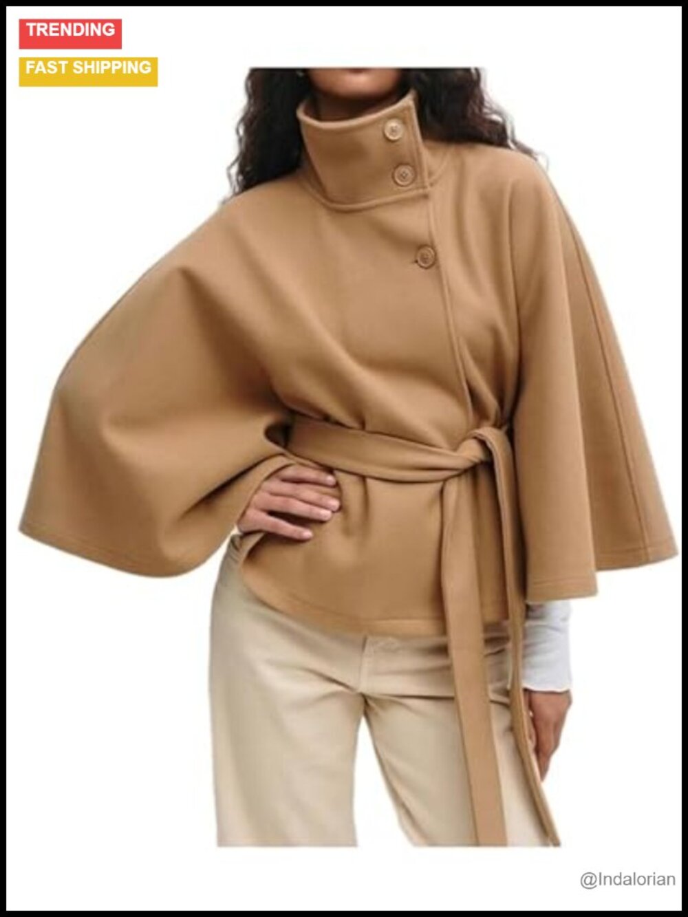 Women's Batwing Sleeve Poncho Coat Winter Cape Jacket Oversized Wool Blend Pea